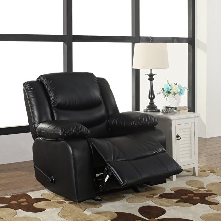 Bonded Leather Rocker Recliner Living Room Chair, Black / Brown (Black)