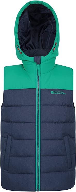 Mountain Warehouse Rocko Kids Textured Padded Gilet - Microfibre Boys Body Warmer, Adjustable Hoody, Water Resistant Girls Rain Jacket - Childrens Clothing for Winter