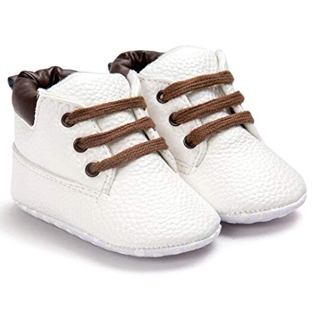FEITONG Toddler Baby Soft Sole Leather Hight Cut Shoes Crib Shoes (12-18Months, White)