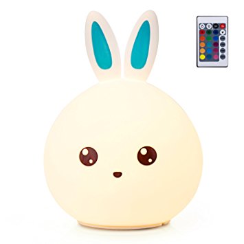GoLine Remote & Tap Control LED Bunny Night Light, Cute Rabbit Multicolor Kids Baby Nursery Lamp, 5 Light Modes, Static/Breathing/Flashing, Brightness Adjustment, 20-hour Portable Use.(NL012-BE)
