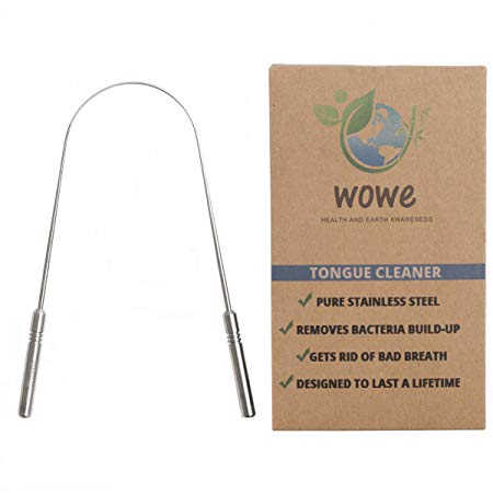Tongue Scraper Cleaner - Medical Grade Stainless Steel Metal - Get Rid of Bacteria and Bad Breath - by Wowe LifeStyle Products