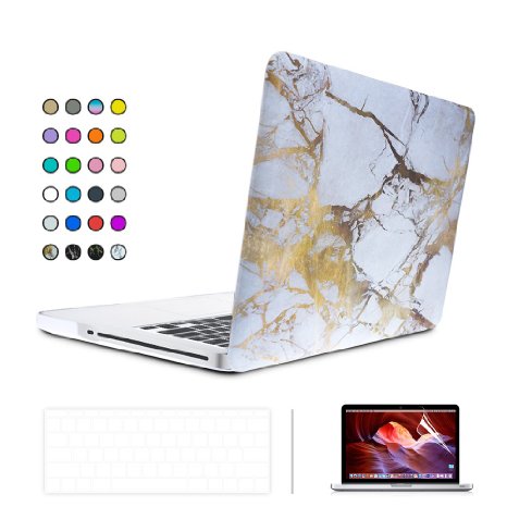 ICE FROG Rubberized Coated Case Cover  Keyboard Protective Skin   LCD Screen Protector for MacBook Air 11" 11.6 inch - Marble White/Gold