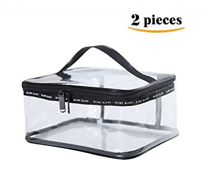 LOUISE MAELYS 2 Pieces Portable Clear Makeup Bag Zipper Waterproof Transparent Travel Storage Pouch Cosmetic Toiletry Bag With Handle Large