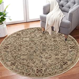 Superior Indoor Area Rug, Jute Backed Rugs for Bedroom, Living/Dining Room, Office, Entryway, Hallway, Kitchen, Traditional Floral Scroll Floor Decor, Heritage Collection, Ivory, 5' Round