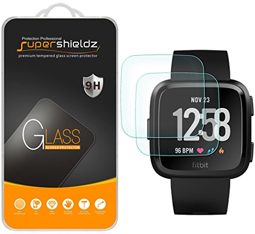 [2-Pack] Supershieldz for Fitbit Versa Screen Protector, [Tempered Glass] Anti-Scratch, Bubble Free, Lifetime Replacement Warranty
