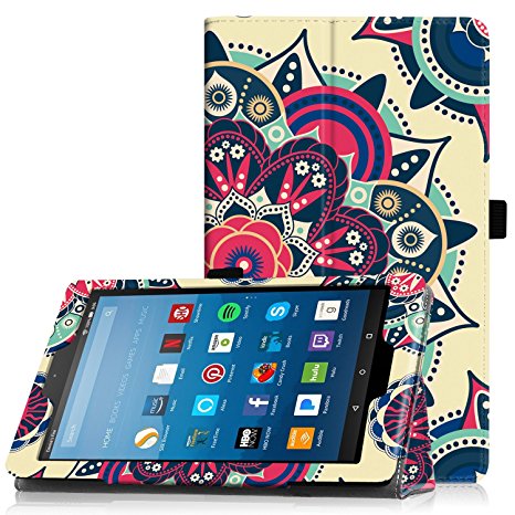 Famavala Folio Case Cover with Auto Wake/Sleep Feature for 8" Fire HD 8 Tablet [7th Generation 2017/6th Generation 2016] 8-Inch Tablet (SunFlower)