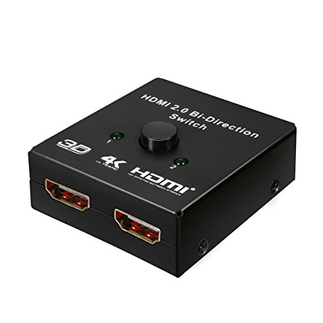 HDMI 2.0 Splitter, EPOLLO 2 Ports 2x1 or 1x2 HDMI Bi-Directional Switcher Support Ultra HD 4K 3D 1080P for DVD, HD TVs, Projectors, PS3, PS4, Computer, Notebook ect
