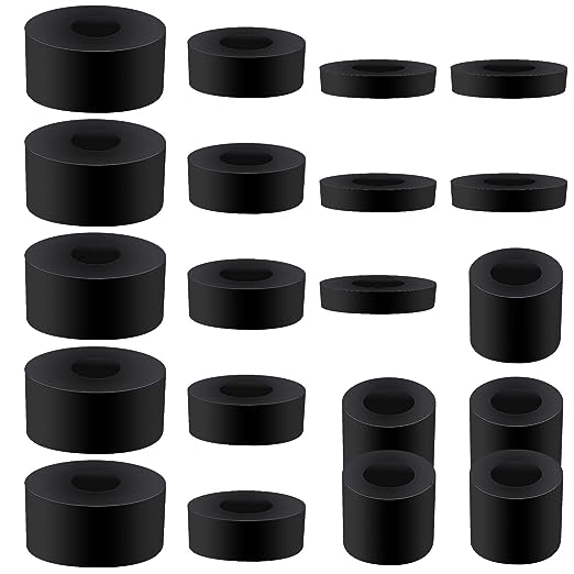 20 Pack Thick Rubber Washers Round Rubber Spacer, 4 Sizes Rubber Bushing Black Rubber Spacers Flat Washers