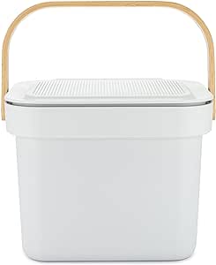 Full Circle Post Modern Stainless Steel 1.5 Gallon Compost Bin - Odor-Free Kitchen Countertop Composter with Charcoal Filter and Non-Scratch Base for Food Waste