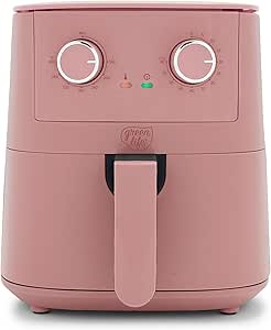 GreenLife 4.5QT Mechanical Air Fryer, PFAS-Free Ceramic Nonstick Crisper Drawer, Adjustable Temperature Timer Dial, LED Indicator, Easy Control, Dishwasher Safe, Compact Kitchen Essential, Dusty Rose