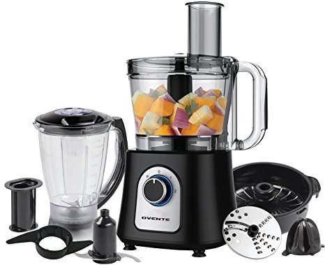 Ovente PF7007B Deluxe 12 Cup Multi-Function Food Processor with Blender, Chopper and Citrus Juicer, Matte Black