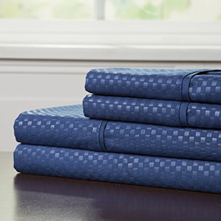 Lavish Home Embossed Sheet Set, Navy, King