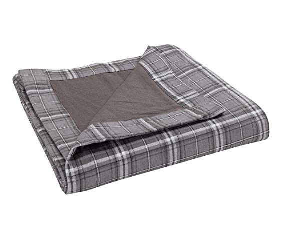 DELANNA Flannel Throw, Reversible 2-Ply Thick Blanket 100% Cotton (60" x 80", Grey Plaid)