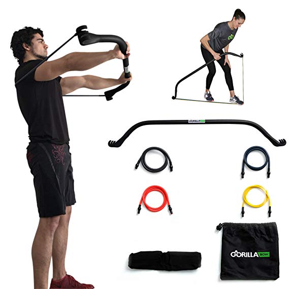 Gorilla Bow Full Portable Home Gym Resistance Band System | Weightlifting & HIIT Interval Training Kit | Full Body Workout Equipment