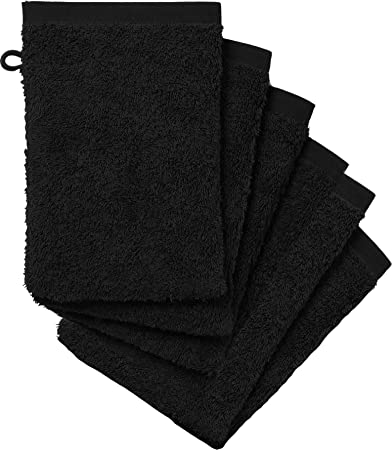 Adore Home 6 x Premium Quality Wash Mitts Absorbent Flannel Face Mitt Body Scrub, Black