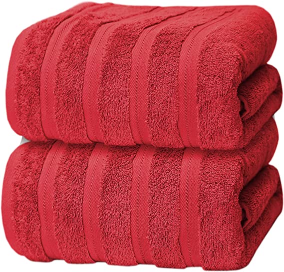 Casabella Deluxe Pack of 2 Bath sheets 90x180 cm 650 GSM Red 100% Combed Cotton 2 Pc Jumbo Bath Sheets Super Absorbant Extra Large Bath Towels-Soft Quick Dry Red Large Bath Sheet Towels