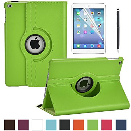 New iPad 2017 9.7" / iPad Air Leather Case,Soweiek 360 Degree Rotating Stand Smart Cover with Auto Sleep Wake for Apple iPad Air or New iPad 9.7 Inch 2017 Tablet   Screen Protector   Stylus, Green
