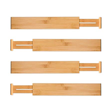 Utoplike 4 Pack Bamboo Kitchen Drawer Dividers Adjustable Drawer Organizers(12.8"-17.5"),Spring Loaded,Works in Kitchen,Dresser,Bathroom,Bedroom,Baby Drawer,Desk