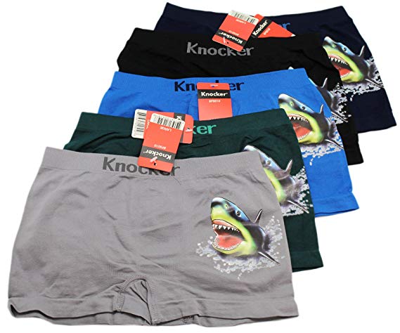 3 Piece Assorted Colored Shark Boxer Briefs by Knocker (Boys Large)