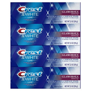 Crest 3D White Luxe Glamorous Vibrant Whitening Toothpaste, Mint, 4 Count