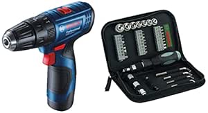 Bosch 06019G81K2 GSB-120 - Li Cordless Drill Driver, Double Battery (Blue) with Bosch Screwdriver Set (38-Pieces)