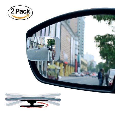 2 Pack Slim Square 360° Rotate   20° Sway Adjustabe Blind Spot Mirror, Ampper HD Glass Convex Wide Angle Rear View Car SUV Motorcycle Universal Fit Stick On Lens