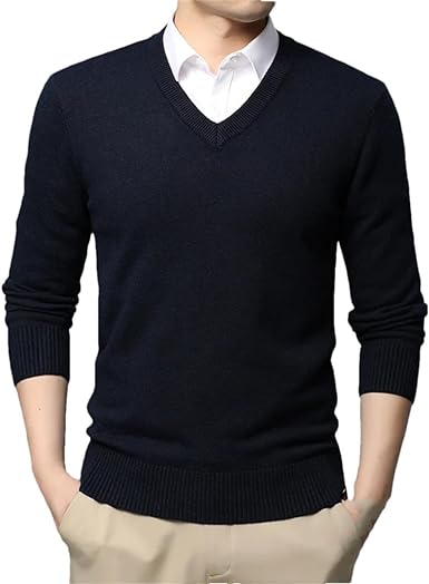 Men Autum Winter Fashion Woolen Knit Pullover V Neck Sweater Casual Jumper