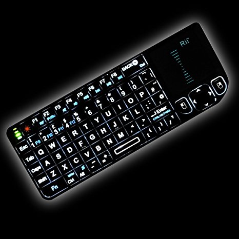 Rii Mini RT-MWK01V3 2.4GHz Wireless Entertainment Keyboard (with Laser pointer, Backlit) for PC, Pad, Andriod TV Box, Google TV Box, Xbox360, Raspberry PI, PS3 & HTPC/IPTV, (Black)