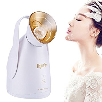 Argus Le Nano Ironic Facial Steamer Home SPA Hot Mist Sauna Face Steamer Warm Mist for Opening Pores Face Moisturizing Cleansing Clear Blackheads Acne Personal Skin Care Portable Humidifier Atomizer White Gold Sprayer