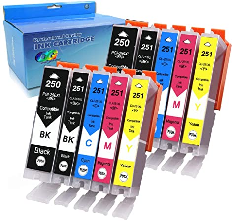 LiC-Store 10x (2 PGBK, 2 Black, 2 Cyan, 2 Magenta, 2 Yellow) Ink Cartridges for Canon 251 250 Pixma iP7220 iX6820 MG5420 MG5422 MG5520 MG5522 MG5620 MG6420 MG6620 MX722 MX922