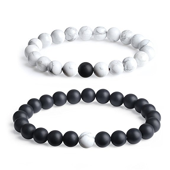 AmorWing Long Distance Relationship Onyx Gemstone Matching Set Bracelet 8mm (2pcs)