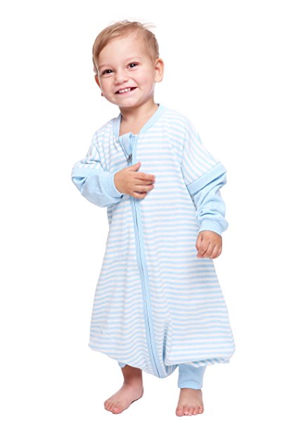 LETTAS Baby Boys and Girls Detachable Sleeves 0.5 Tog Cotton Sleeping Sack for Big Kids, (4T-5T, Blue)