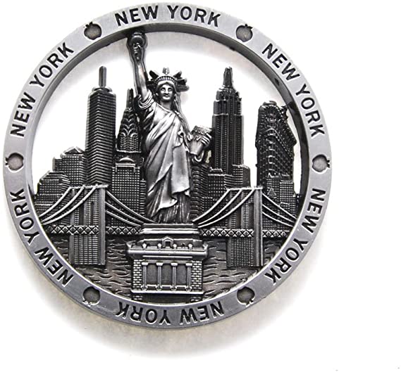 Favorict Circle New York Souvenir Metal Fridge NY Magnet - Statue of Liberty,Brooklyn Bridge,NY Chrysler Building,Flatiron NYC Metal Magnet (Pack 1)