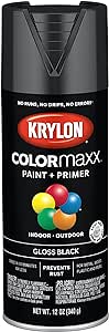 Krylon K05505007 COLORmaxx Spray Paint and Primer for Indoor/Outdoor Use, Gloss Black 12 Ounce (Pack of 1)