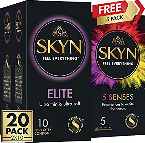 SKYN® Elite Non Latex Condoms - 2 x 10 Pack of 20   Free 5 Pack of 5 Senses Condoms
