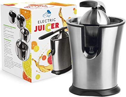 Electric Citrus Juicer Stainless Steel - Compact Lemon, Lime or Orange Squeezer Juice Maker Extractor Machine Witch Anti-drip Citrus Press & Extra Quiet 160 Watt Motor For Making Perfect Citrus Juices