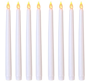 Lily's Home LED Taper Candles. For Weddings, Vigil and Menorah, 11 Inch. White. Pack of 8