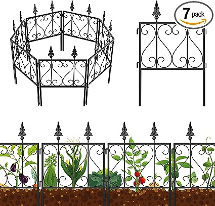 Decorative Garden Fence ,Total 10 ft(L)x25in(H),Rustproof Metal Garden Fence Border,Ground Animal Barrier Fence,Landscape Decorative Border for Garden,Patio Outdoor Decoration,Sword Flower Square Tube
