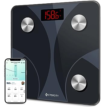 Etekcity Smart Digital Weight Scale Bathroom Body Fat Analyzer Tracks 12 Key Compositions 400 lbs, Black