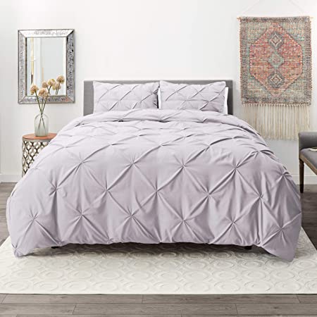 Nestl Bedding 3 Piece Pinch Pleat Duvet Cover Set | Lavender Duvet Cover with 2 Pillow Shams |Microfiber California King Duvet Cover Set