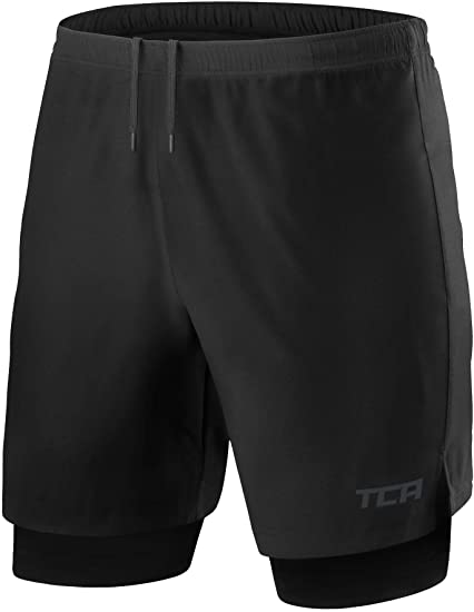 TCA Men's Ultra 2 in 1 Running Shorts with Inner Compression Short and Zip Pocket