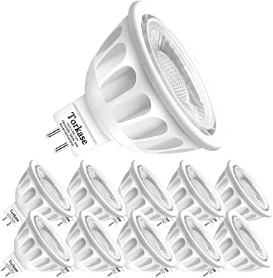 Torkase Dimmable MR16 LED Bulbs, 2700-Kelvin Soft White, 5W-50W Equivalent, Gu5.3 Bi-Pin Base, DC 12-Volt, 40-Degree Narrow Beam Angle, Indoor/Outdoor Landscape LED Spot Lighting Bulbs, 10-Pack