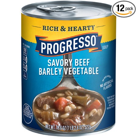 Progresso Rich & Hearty Soup, Savory Beef Barley Vegetable, 18.6 oz, 12 Pack
