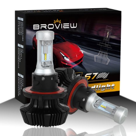 BROVIEW S7 9008 H13 LED Headlight Bulbs Conversion Kit - 50W 8000Lumen 6500K White LED Replacement Headlights with Philips Chip - 2 Yr Warranty - (2pcs/set)