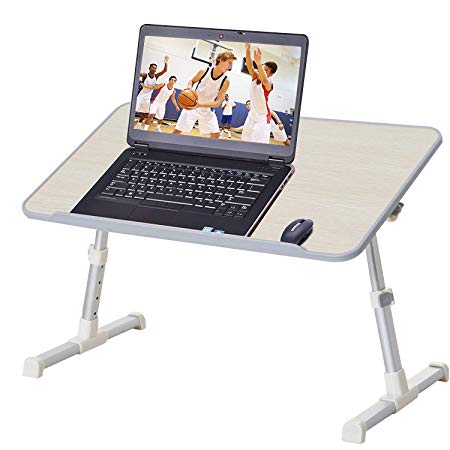 Delifox Bed Table Adjustable Laptop Desk, Portable Standing Table with Foldable Legs, Breakfast Tray Notebook Stand Reading Holder for Couch Floor, Gray