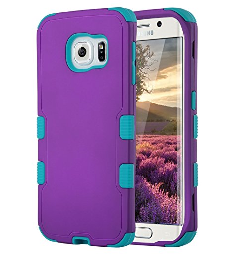 Galaxy S6 Edge Case, ULAK [3 in 1 Shield] Shock Absorbing Case with Hybrid Cover Soft silicone   Hard PC Material Design for Samsung Galaxy S6 Edge (5.1" inch) 2015 Release Purple-Blue