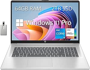 HP 17.3" Anti-Glare FHD Business Laptop, Intel Core i5-1335U, 64GB RAM, 2TB SSD, Intel Iris Xe Graphics, Backlit Keyboard, Webcam, Fast Charge, HDMI, Silver, Win 11 Pro, 32GB Hotface USB Card