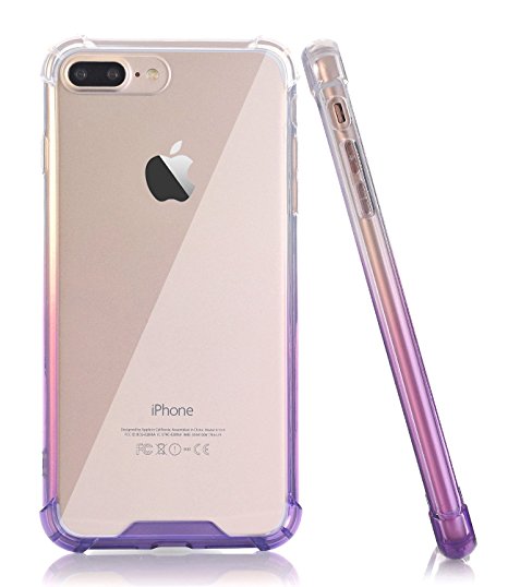 iPhone 7 Plus Case, BAISRKE Slim Clear Purple Gradient Shock Absorption Protective Cases Soft TPU Bumper & Hard Plastic Back Cover for Apple iPhone 7 Plus & iPhone 8 Plus