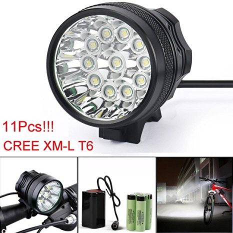 By Bike 28000LM 11 x CREE XM-L T6 LED Bicycle Cycling Headlight Waterproof Bike Lamp with 6pcs 18650 Durable AAA Batteries for Hiking/Riding/Cycling