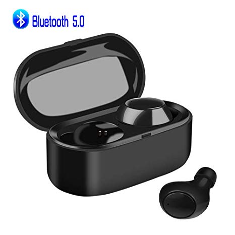 Duoker True Wireless Earbuds, TWS Bluetooth 5.0 Headsets Siri In Ear Binaural call HD Stereo Automatic Power-on and Pairing Mini TWS Wireless Headphones with Portable Charging Box - Black